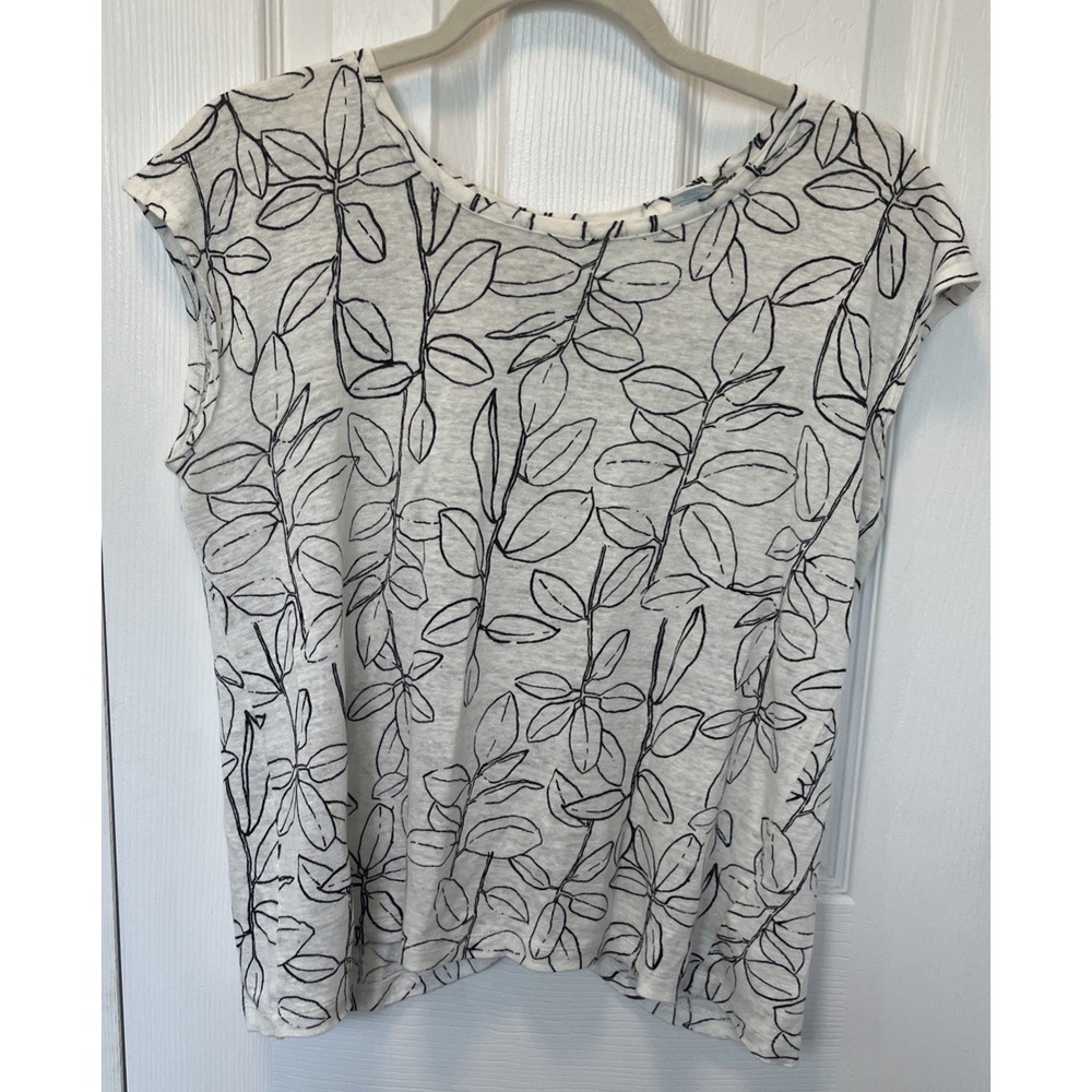 Cynthia Rowley Womens Medium Floral Linen Top Round Neck Button Back Cap Sleeve